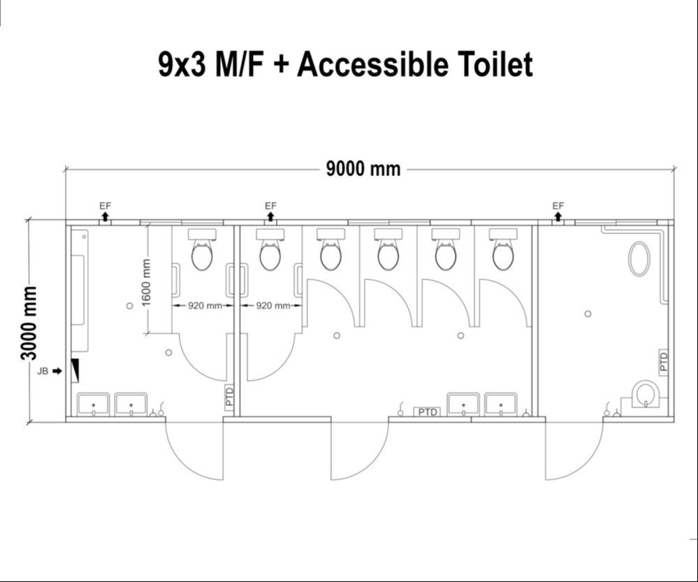 9x3 m/f and accessible toilet